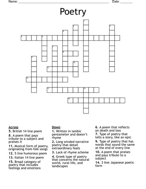 put on the books crossword|lyric poem crossword.